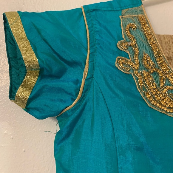 Traditional Teal blue with Golden Indian Dress - Picture 3 of 6